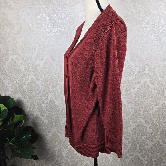 Coldwater Creek Size XL Dark Rust Button Up Cardigan Split Vneck Knit Long Slv - Picture 8 of 14